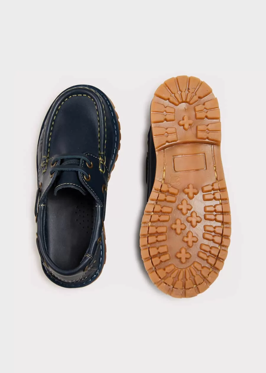 Leather Boat Shoes in Navy (26-34EU)