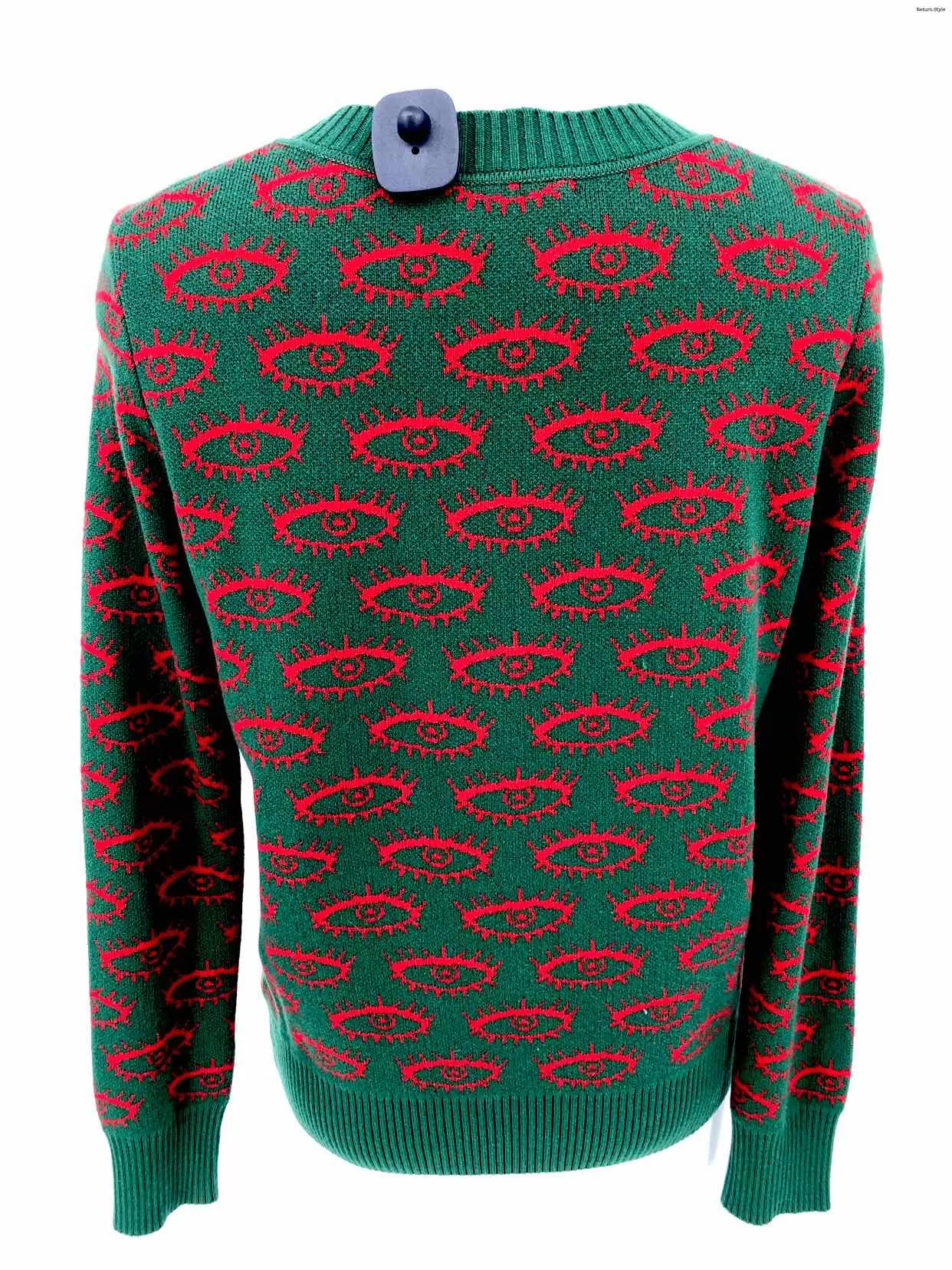 LIBERTINE Green Red Cashmere Made in Los Angeles Eye Print Cardigan Sweater