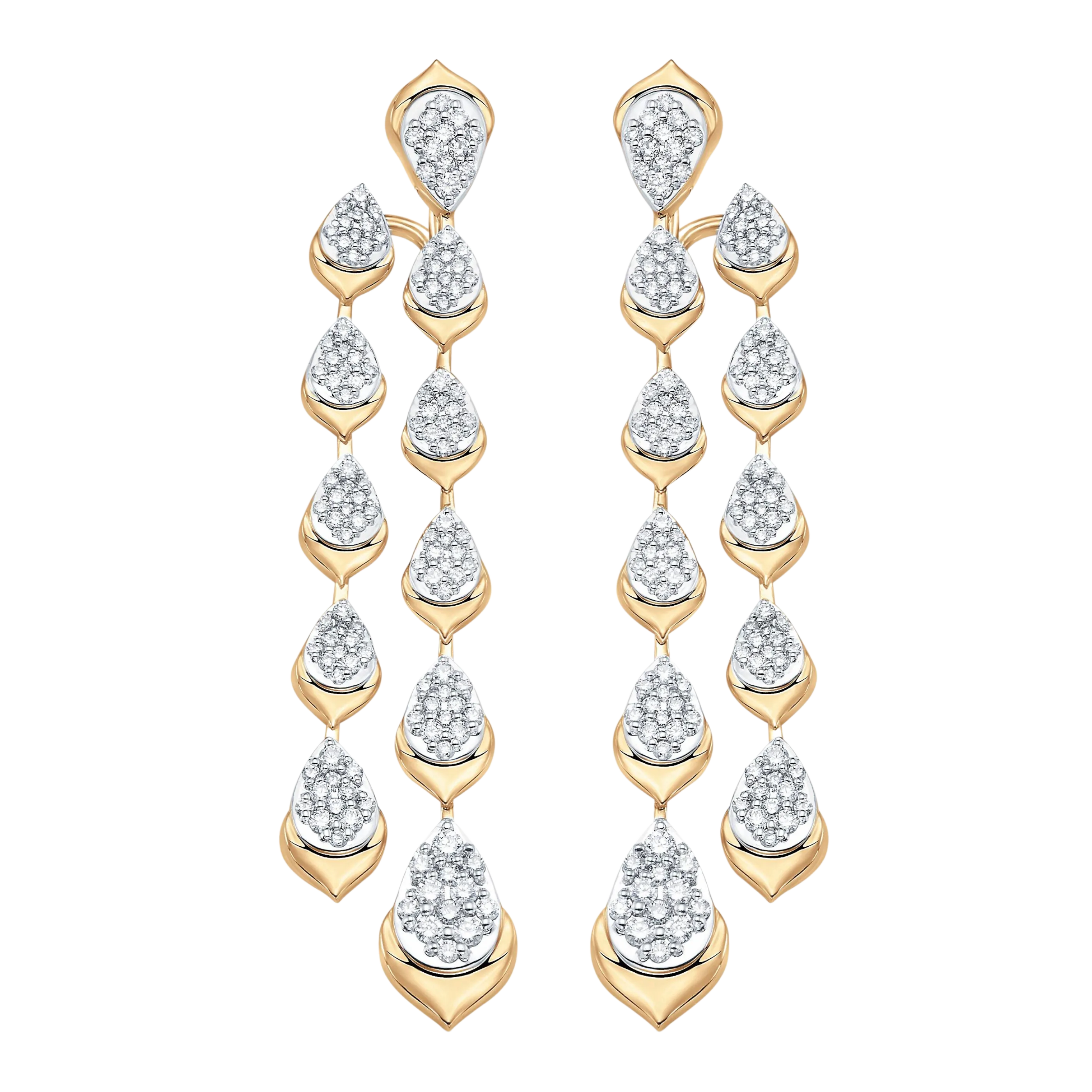 Lierre Gold and Diamond Full Pear Two Row Drop Earrings