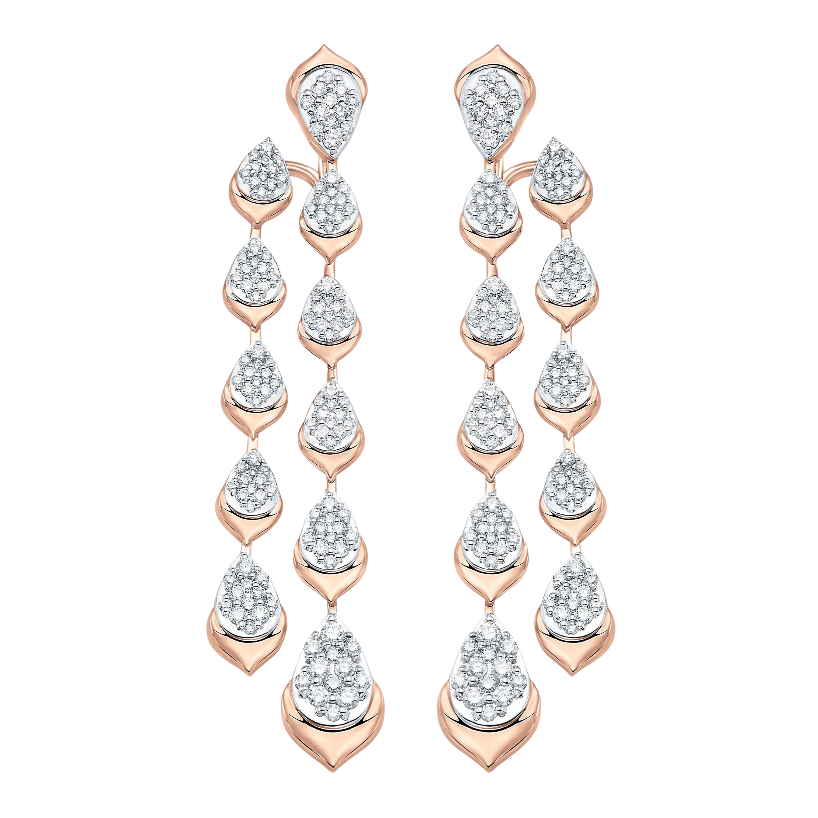 Lierre Gold and Diamond Full Pear Two Row Drop Earrings