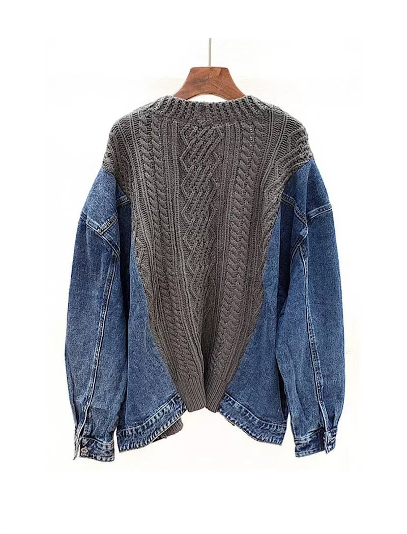 Long Sleeve Knit Blue Denim Jacket