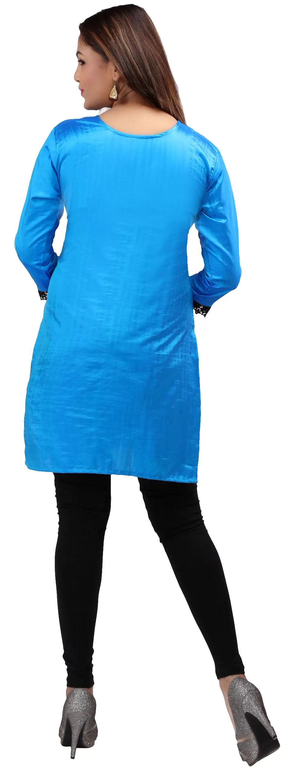 Maple Clothing Kurti Women's Blouse Embroidered Indian Clothing (Blue)