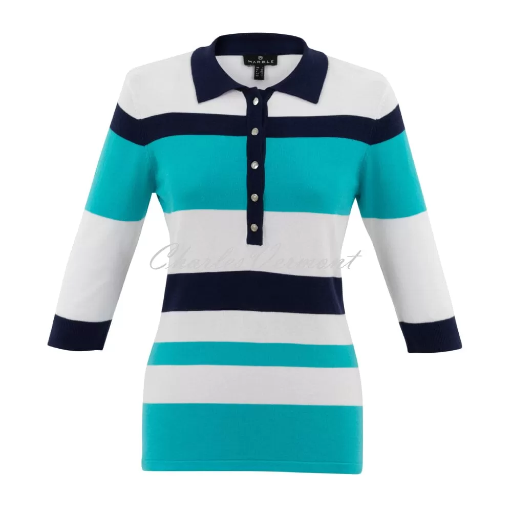 Marble Striped Sweater Top - Style 7302-151 (Aqua / Navy / White)