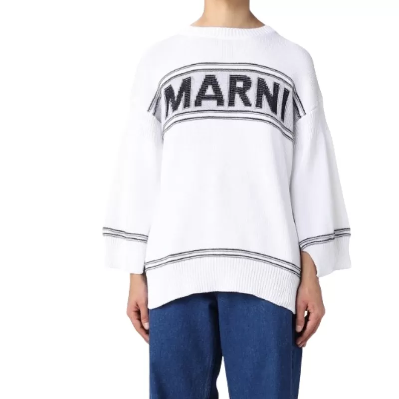 MARNI  |White cotton sweater with logo