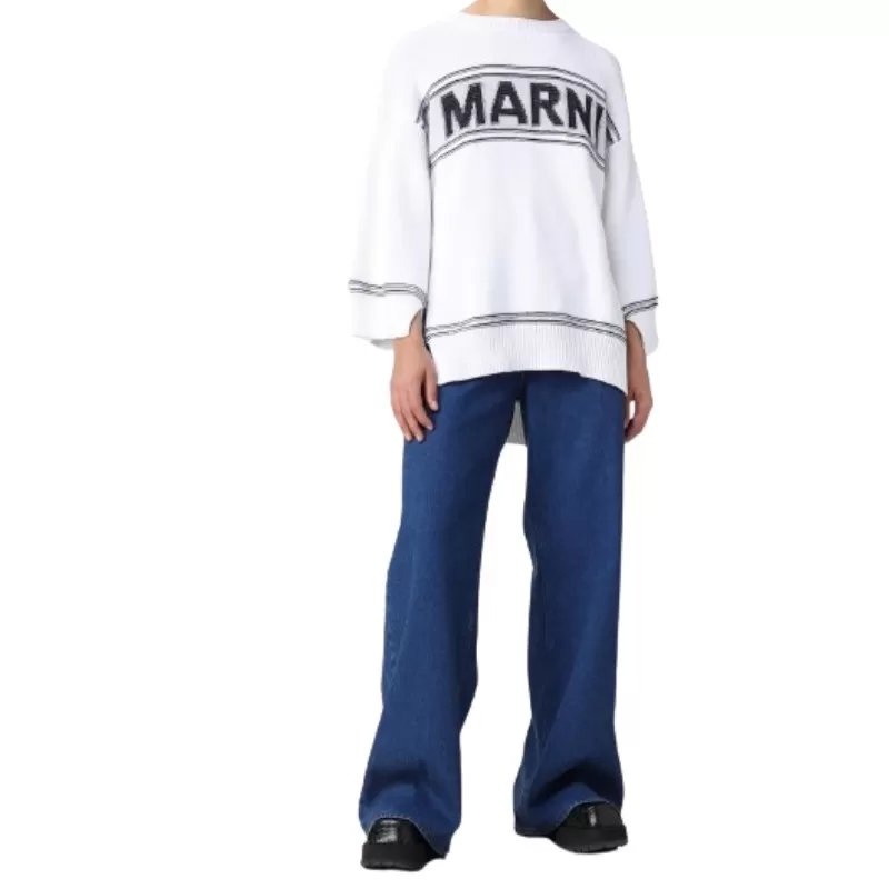 MARNI  |White cotton sweater with logo