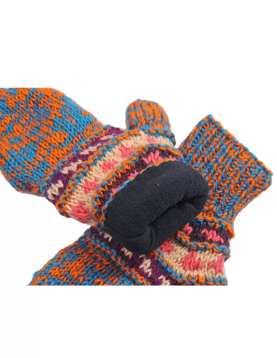 Melange Tribal Pattern Woolen Hunter Gloves