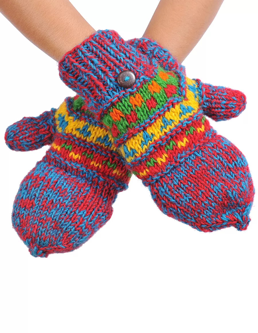 Melange Tribal Pattern Woolen Hunter Gloves