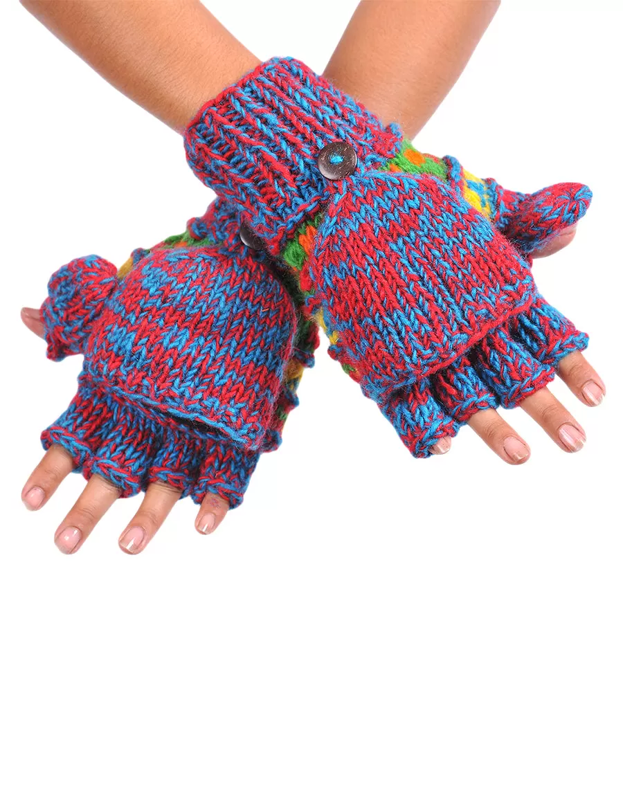 Melange Tribal Pattern Woolen Hunter Gloves