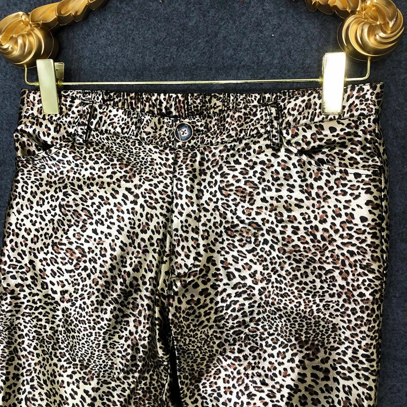 Men's Leopard Sexy Metallic 70s Disco Dance Nightclub Party Trousers