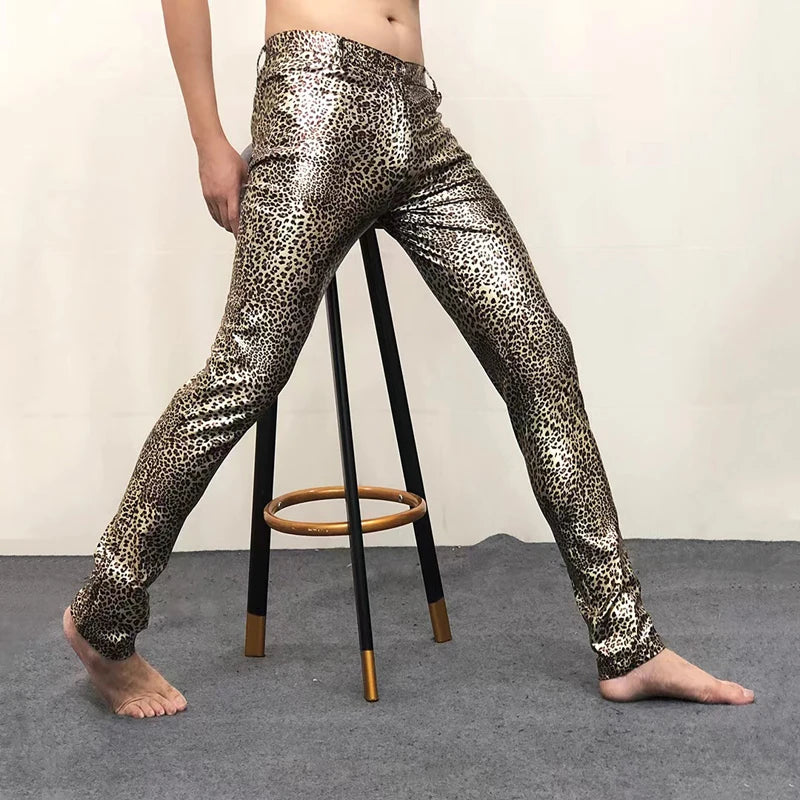 Men's Leopard Sexy Metallic 70s Disco Dance Nightclub Party Trousers