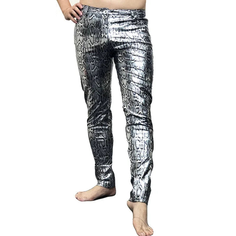 Men's Leopard Sexy Metallic 70s Disco Dance Nightclub Party Trousers