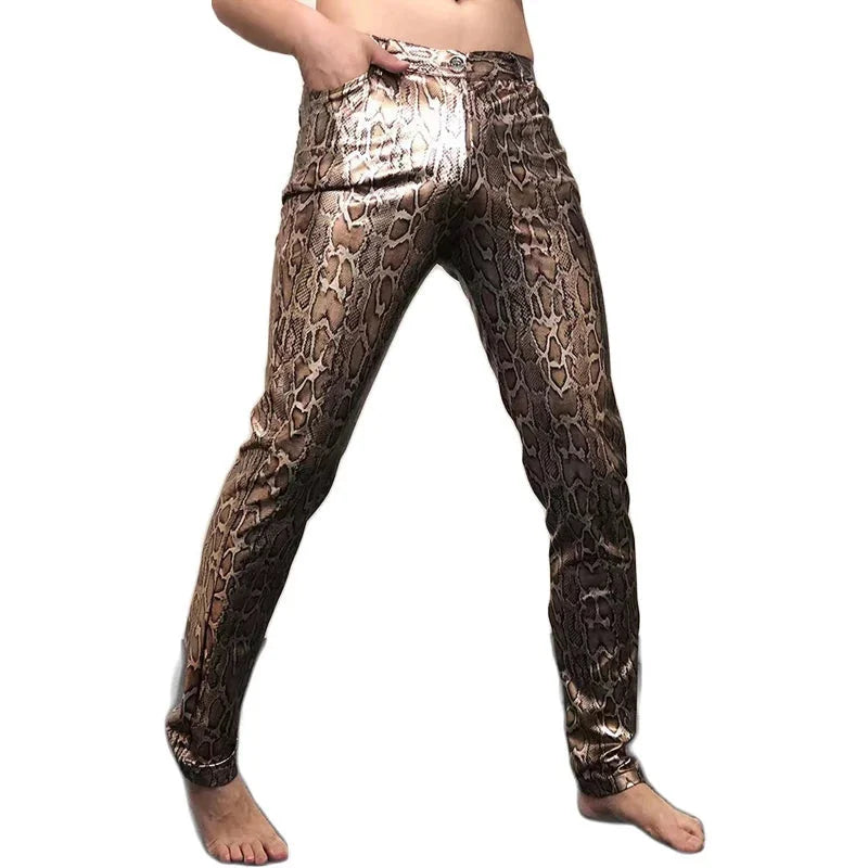 Men's Leopard Sexy Metallic 70s Disco Dance Nightclub Party Trousers