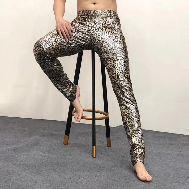 Men's Leopard Sexy Metallic 70s Disco Dance Nightclub Party Trousers