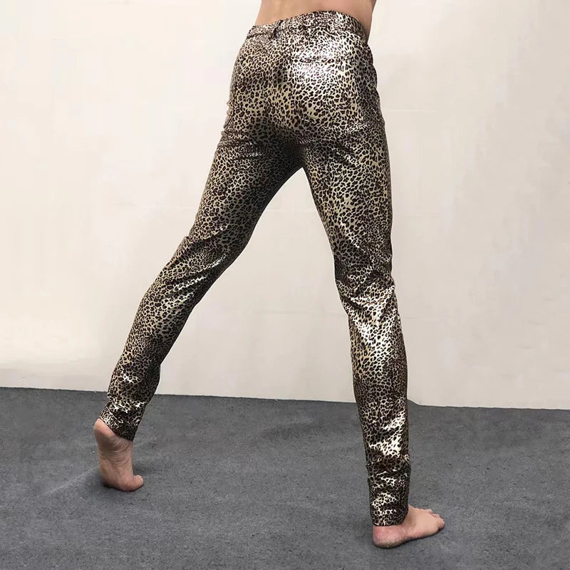 Men's Leopard Sexy Metallic 70s Disco Dance Nightclub Party Trousers