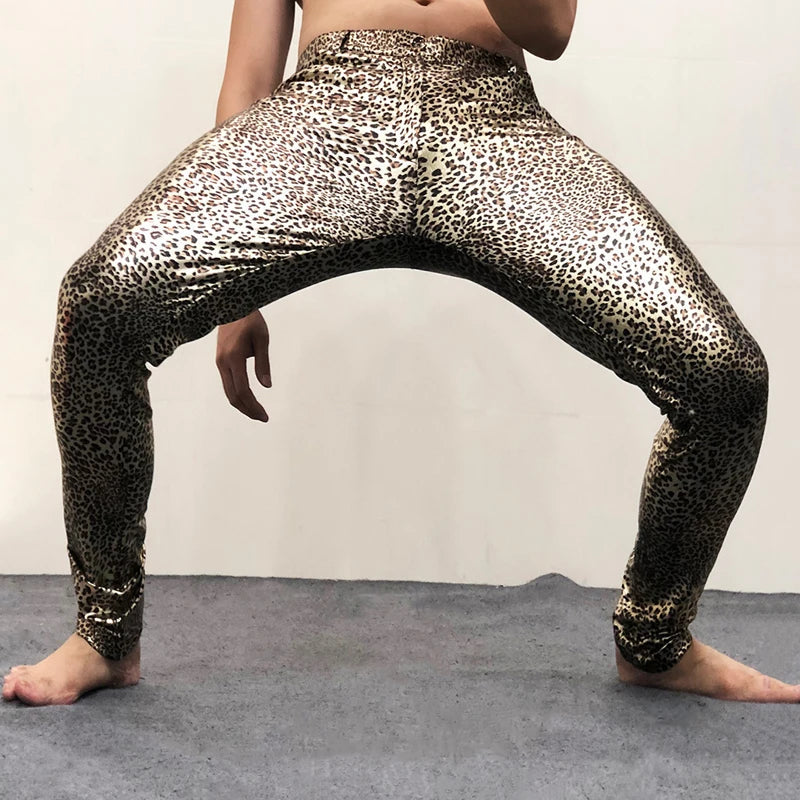 Men's Leopard Sexy Metallic 70s Disco Dance Nightclub Party Trousers