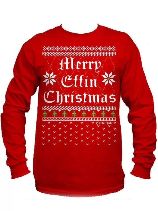 Men's Merry Effin Chistmas Ugly Sweater Long Sleeve Tee