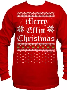 Men's Merry Effin Chistmas Ugly Sweater Long Sleeve Tee