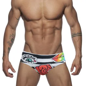 Men's Sexy Rose Striped Pattern Water Sports Swimwear Briefs