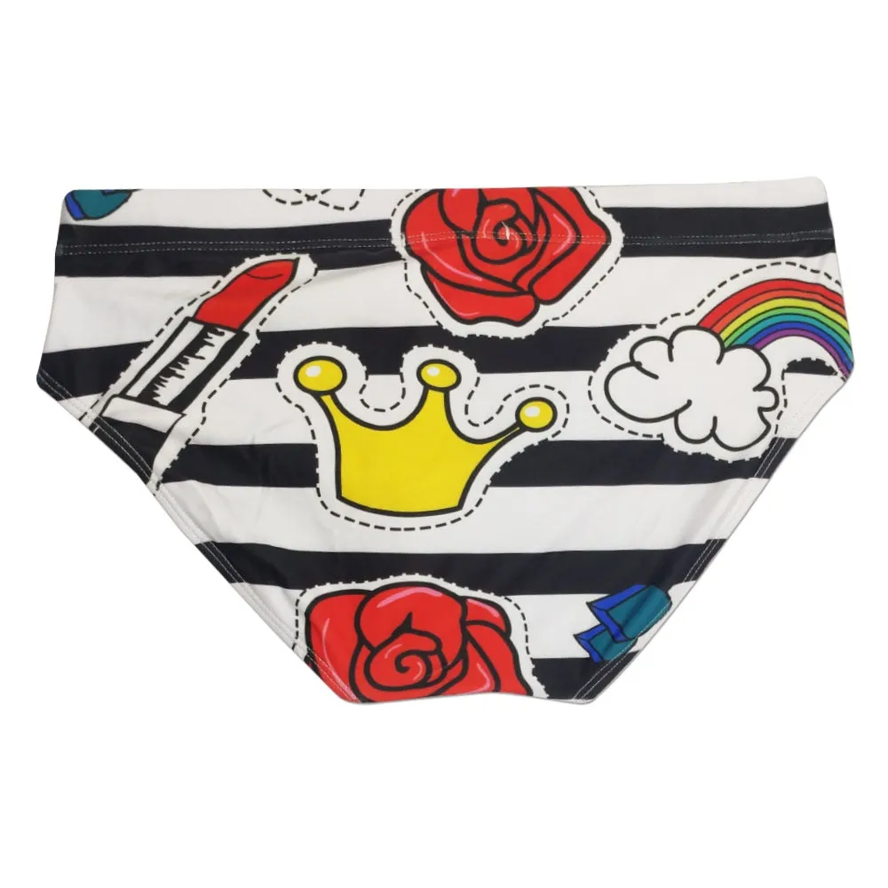 Men's Sexy Rose Striped Pattern Water Sports Swimwear Briefs