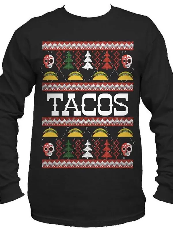 Men's Tacos Ugly Christmas Sweater Long Sleeve Tee