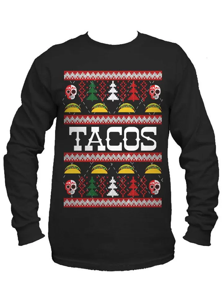 Men's Tacos Ugly Christmas Sweater Long Sleeve Tee