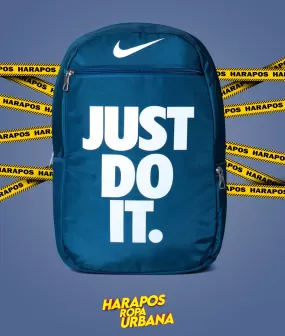 Mochila nike just do it reforzada azul letras blancas