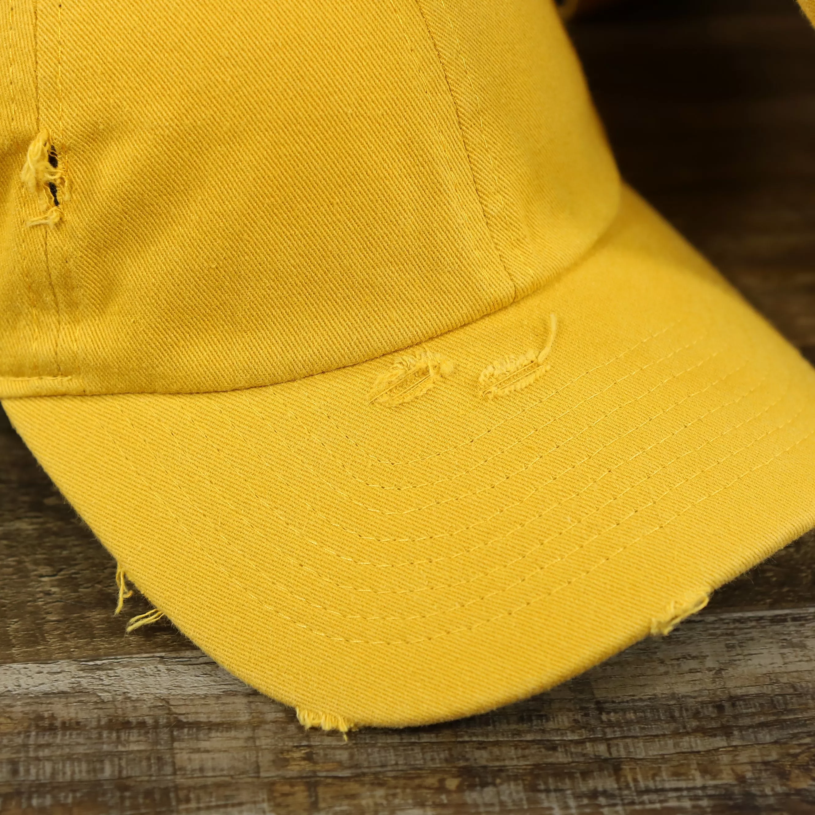 Mustard Yellow Flat Brim Distressed Blank Baseball Hat | Yellow Dad Hat