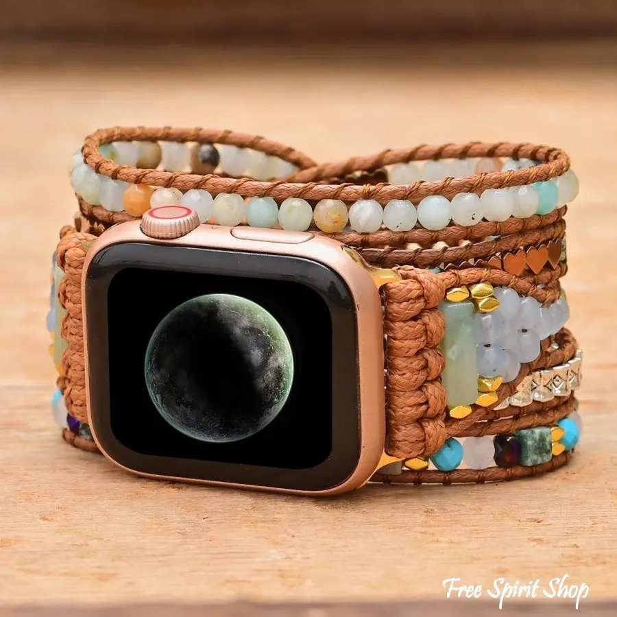 Natural Amazonite & Golden Heart Apple Watch Band