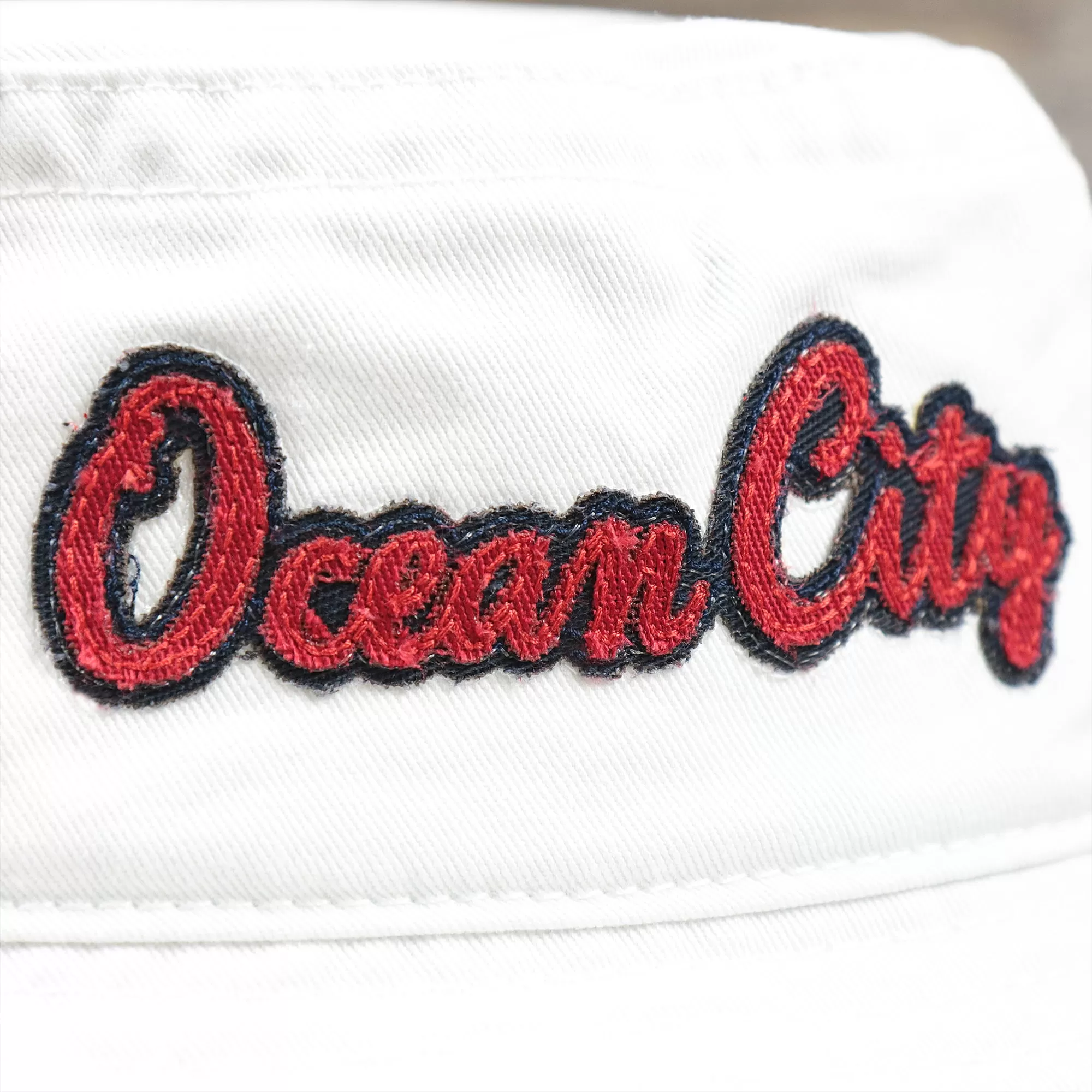 New Jersey Ocean City Wordmark Black Outline Bucket Hat | White Bucket Hat