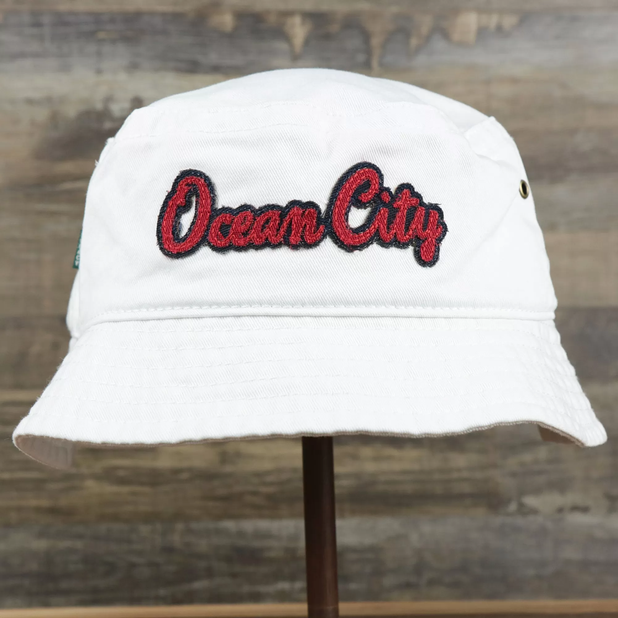 New Jersey Ocean City Wordmark Black Outline Bucket Hat | White Bucket Hat