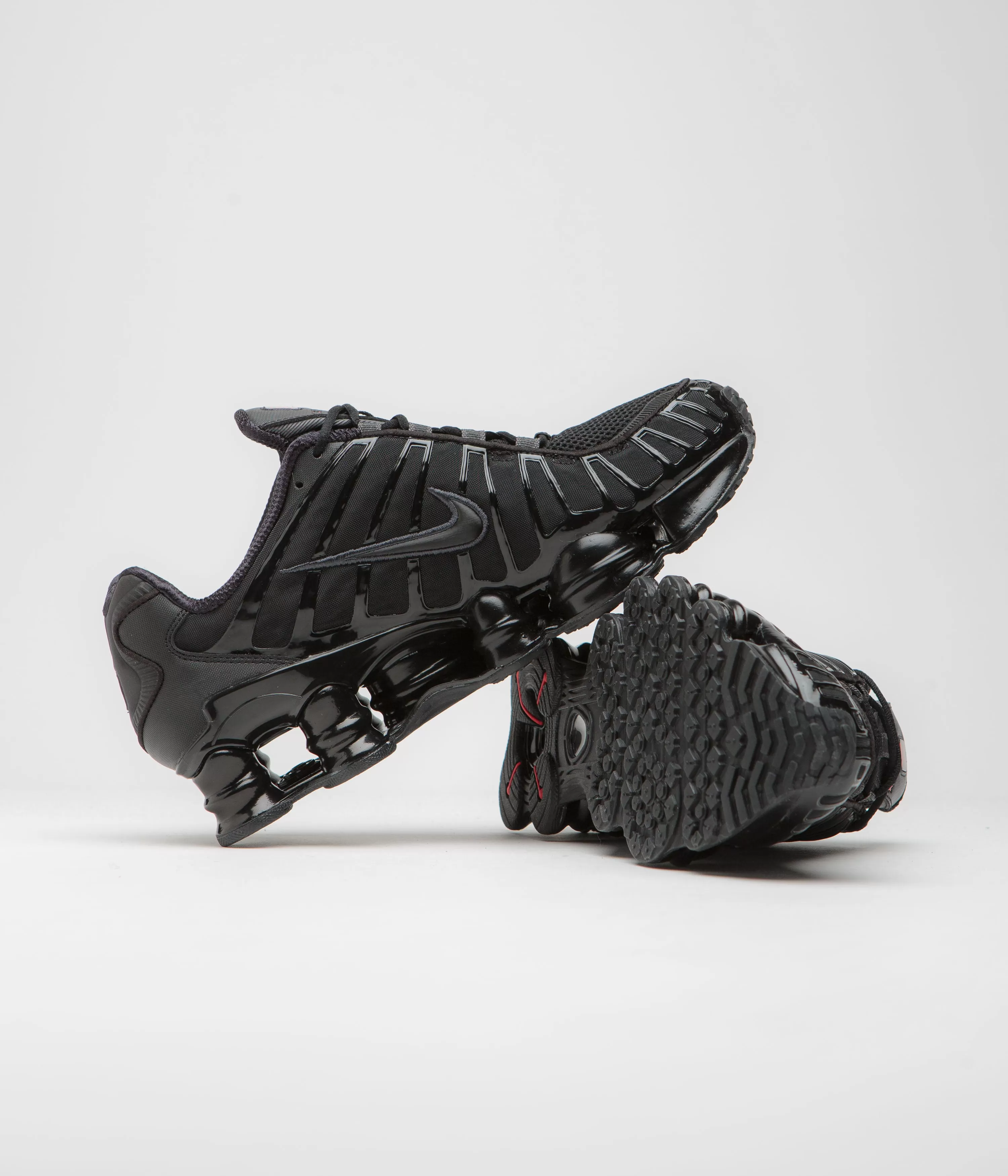 Nike Womens Shox TL Shoes - Black / Black - Metallic Hematite - Max Orange