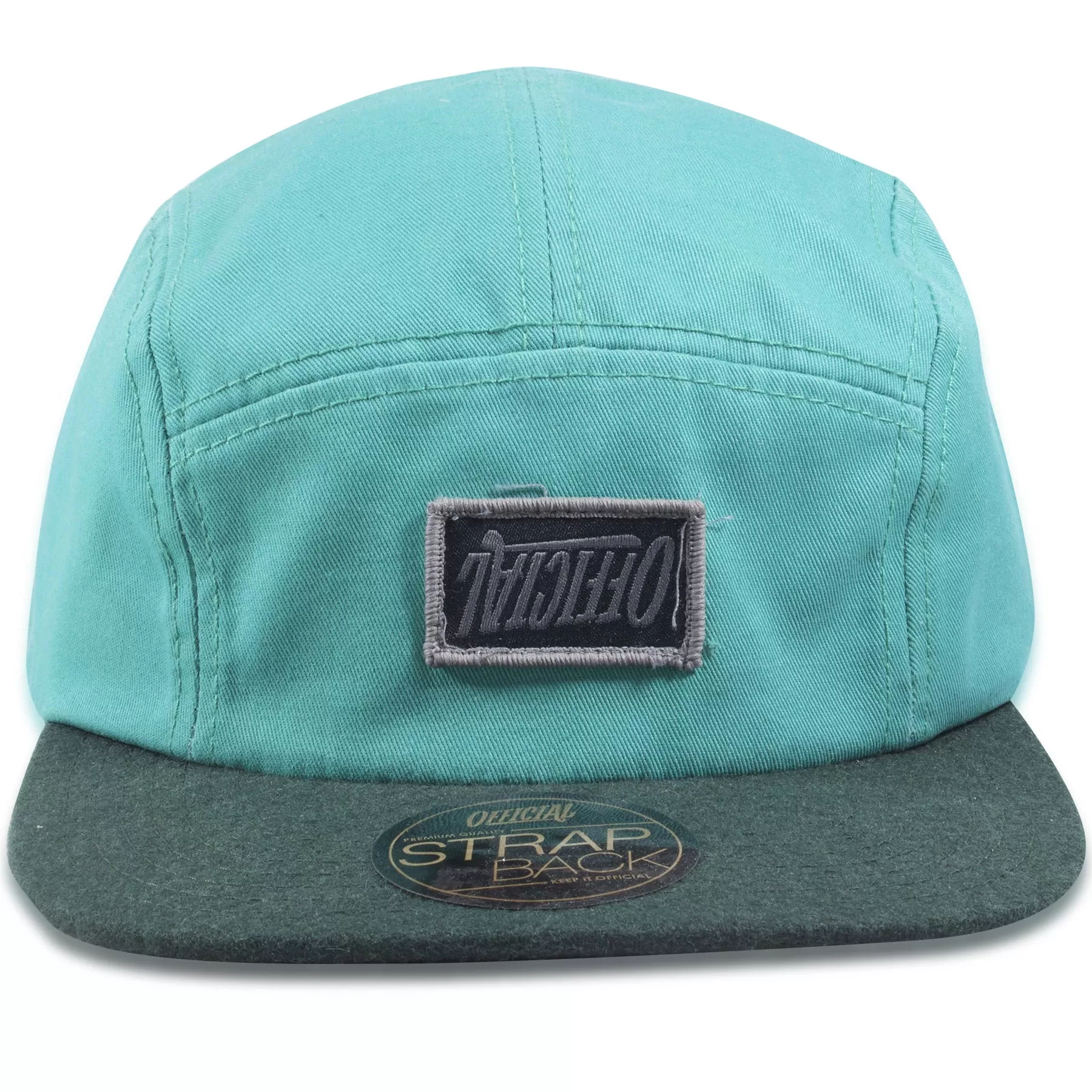 Official Teal on Dark Green Camper Five Panel Strapback Hat