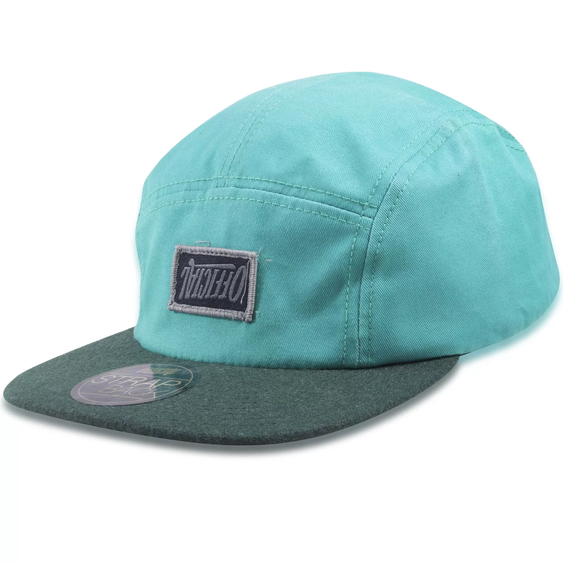 Official Teal on Dark Green Camper Five Panel Strapback Hat