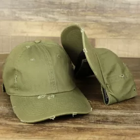 Olive Green Low Crown Distressed Adjustable Blank Baseball hat | Dark Green Dad Hat