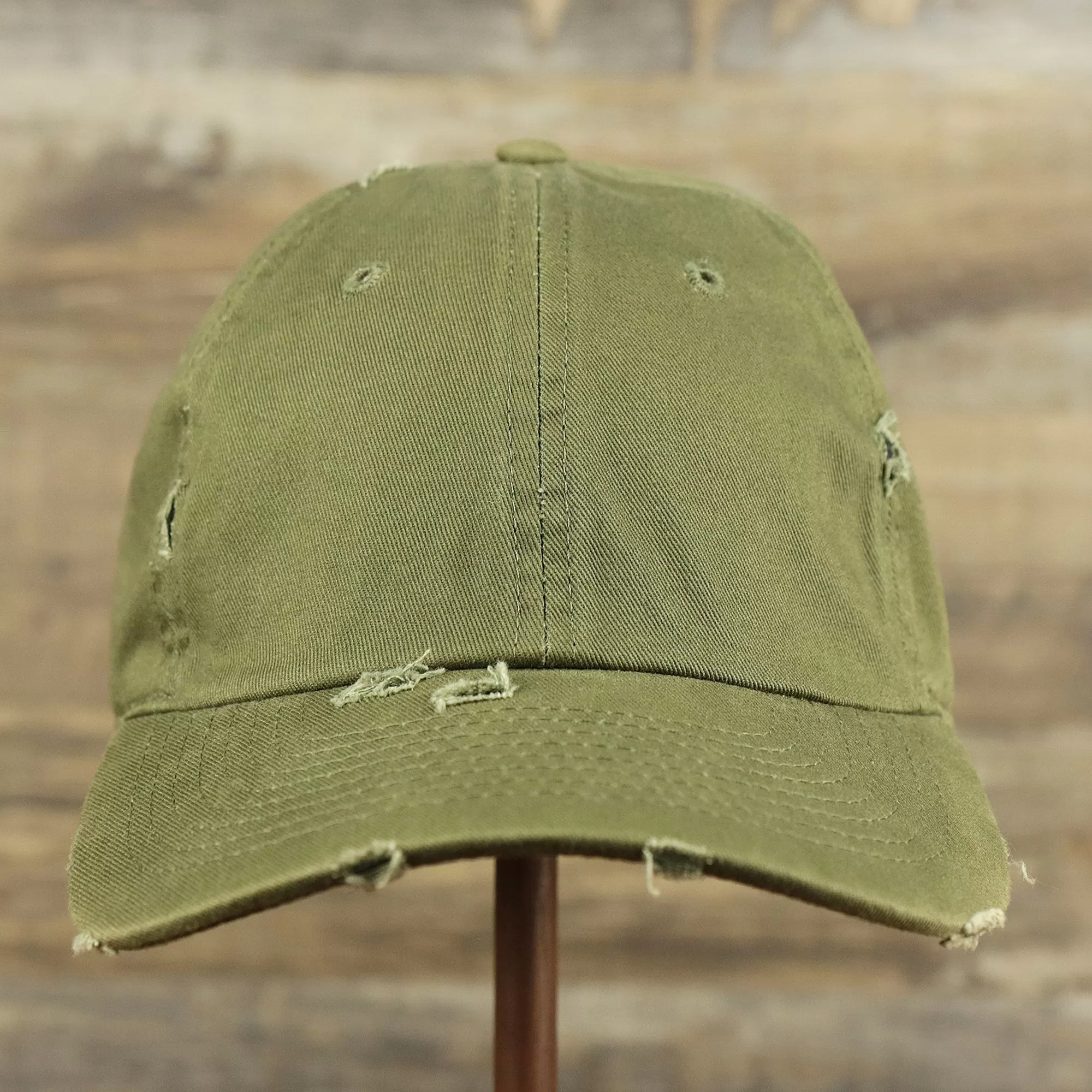 Olive Green Low Crown Distressed Adjustable Blank Baseball hat | Dark Green Dad Hat