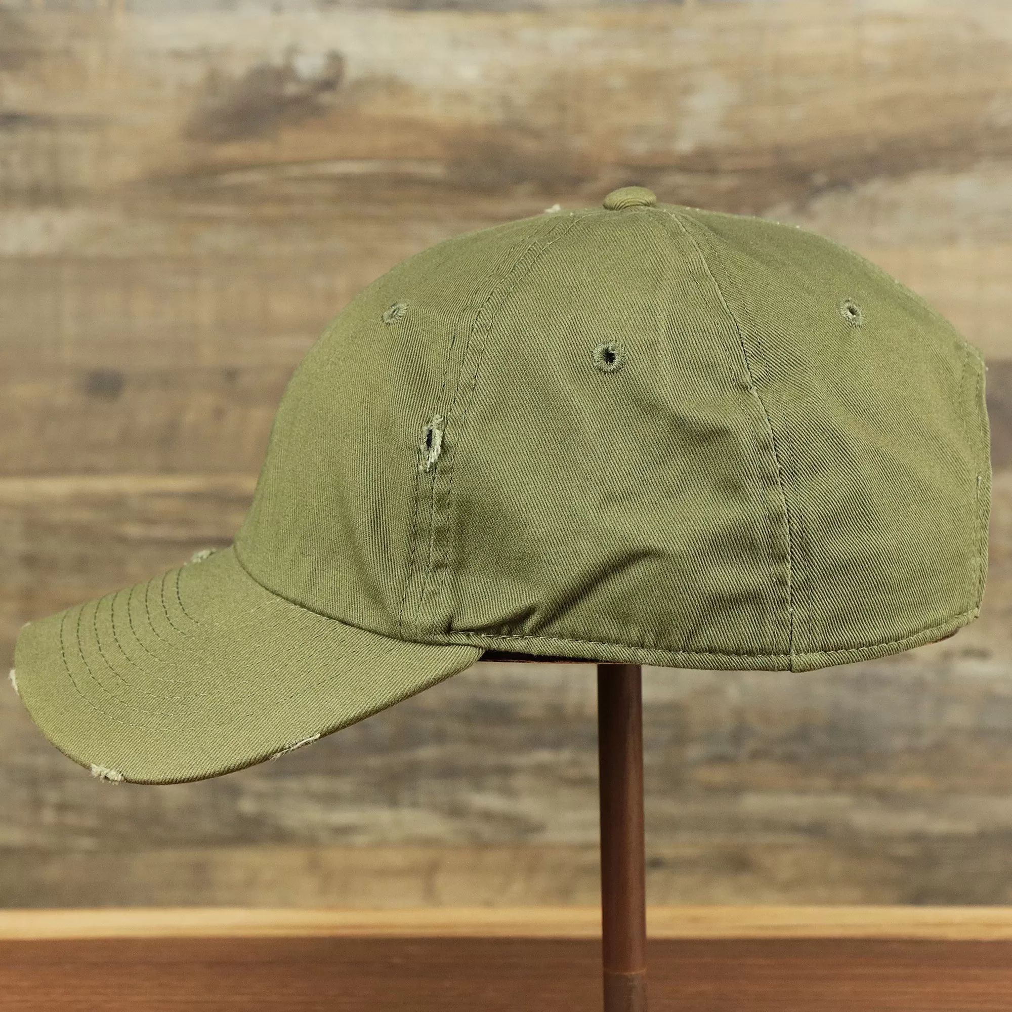 Olive Green Low Crown Distressed Adjustable Blank Baseball hat | Dark Green Dad Hat