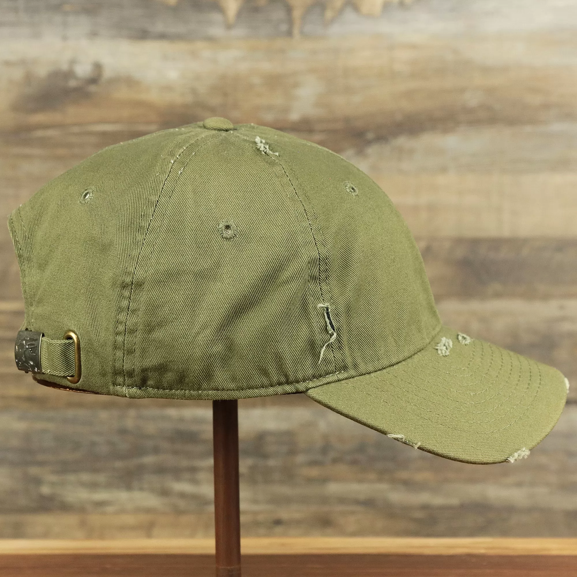 Olive Green Low Crown Distressed Adjustable Blank Baseball hat | Dark Green Dad Hat