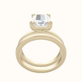 Open Solitaire Engagement Ring With Double Prongs Head and Matching Band