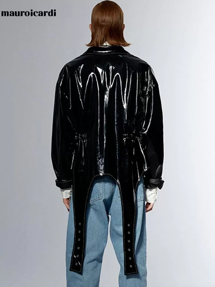 Oversized Black Soft Reflective Shiny Patent Faux Leather Jacket