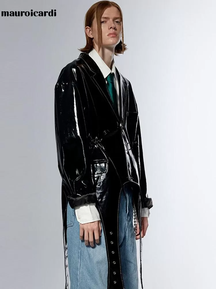 Oversized Black Soft Reflective Shiny Patent Faux Leather Jacket