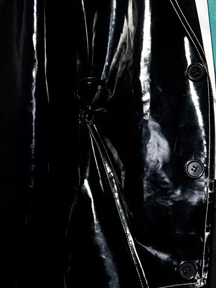 Oversized Black Soft Reflective Shiny Patent Faux Leather Jacket