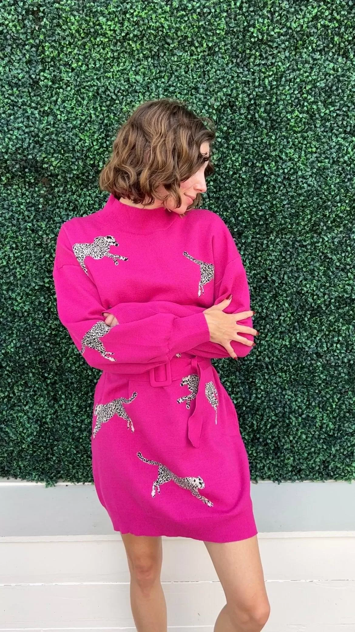 Pink Cheetah Sweater Dress