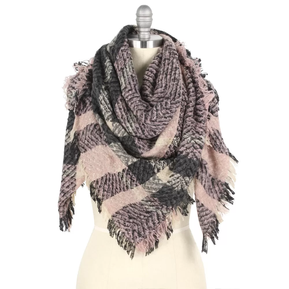 Pink/Charcoal  Blanket Scarf