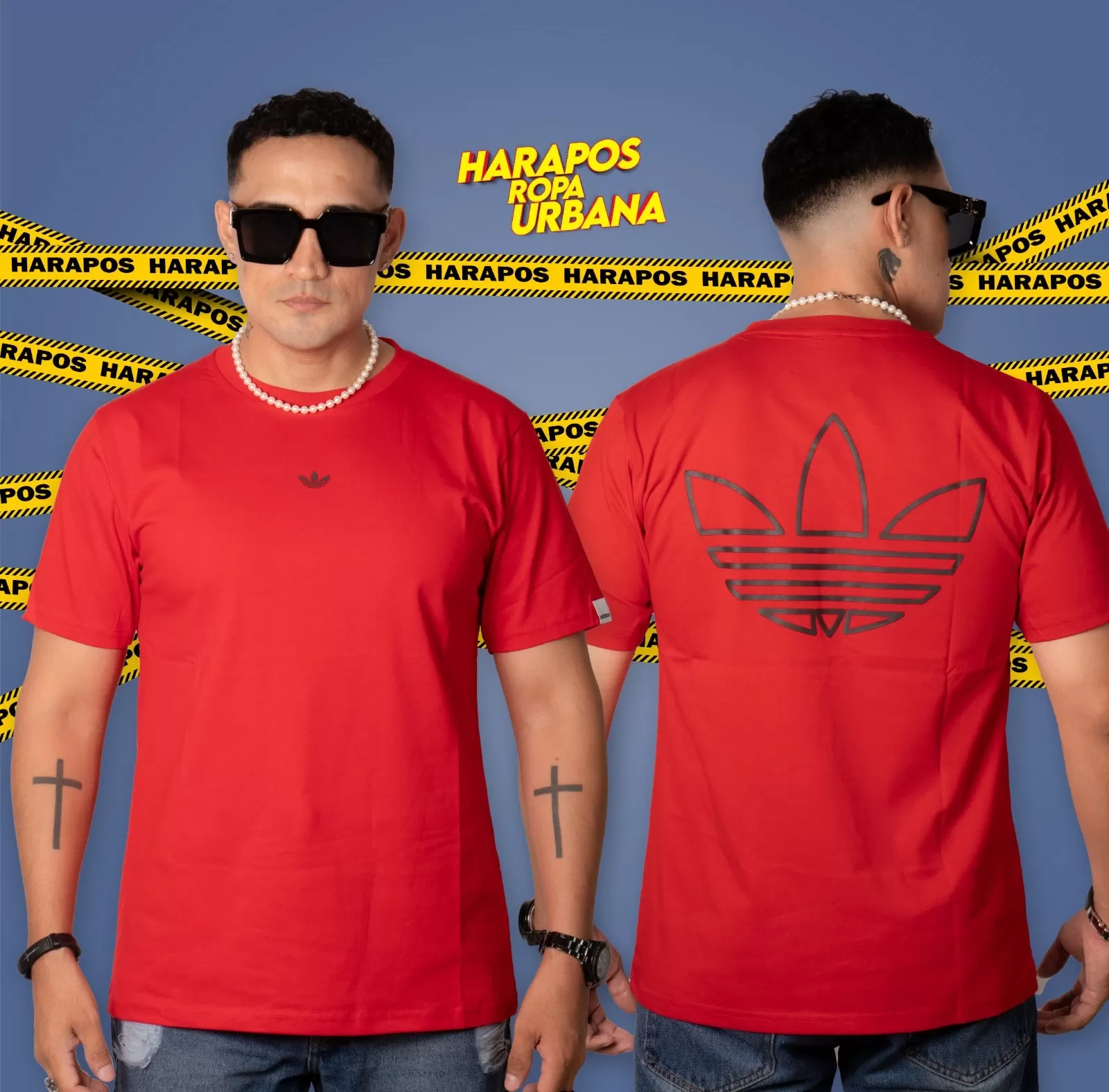 Polera adidas clasica roja detalle pequea delante