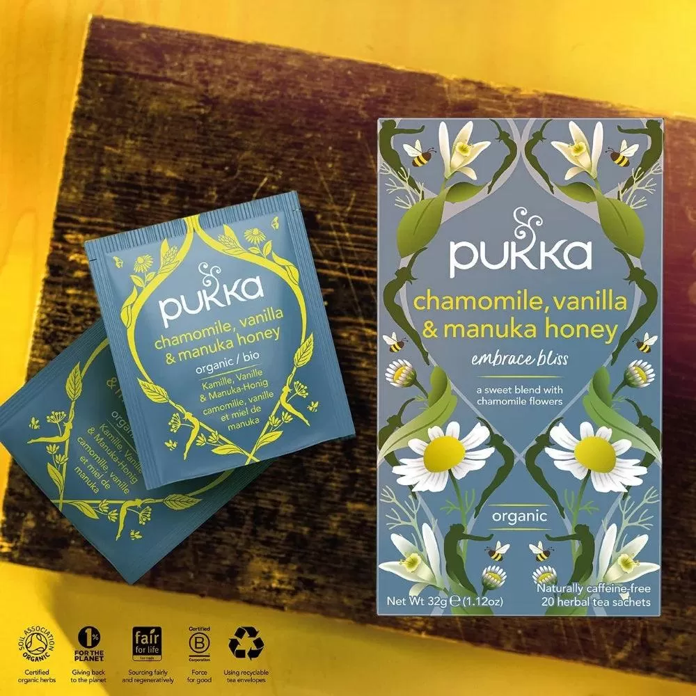 Pukka Tea Chamomile Vanilla & Manuka Honey 20 Teabags 4 Pack