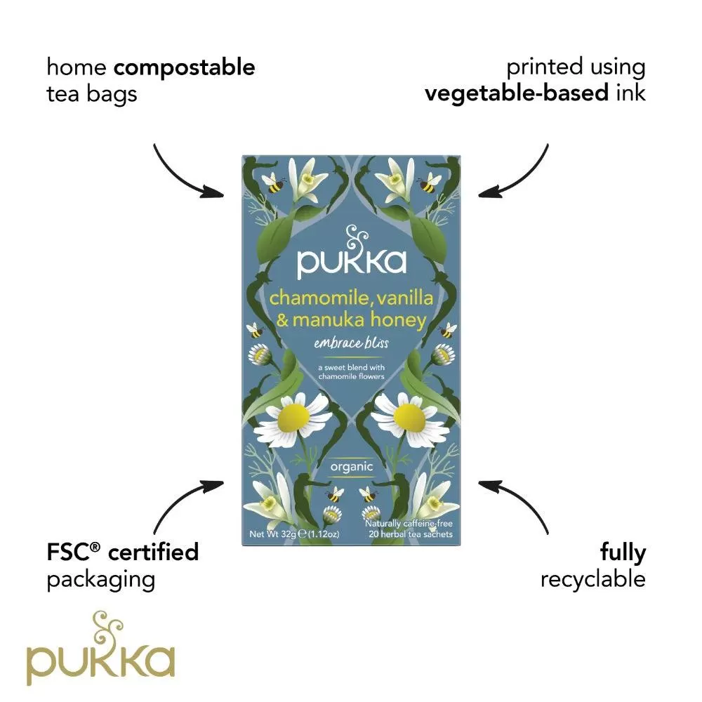 Pukka Tea Chamomile Vanilla & Manuka Honey 20 Teabags 4 Pack