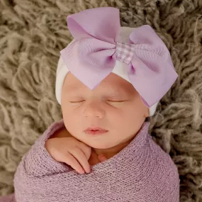 Purple Bow w/ Purple Gingham Ribbon Center Hospital Beanie