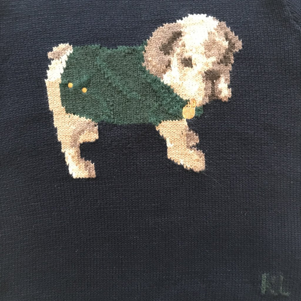 Ralph Lauren Navy Cotton Jumper With Dog Motif