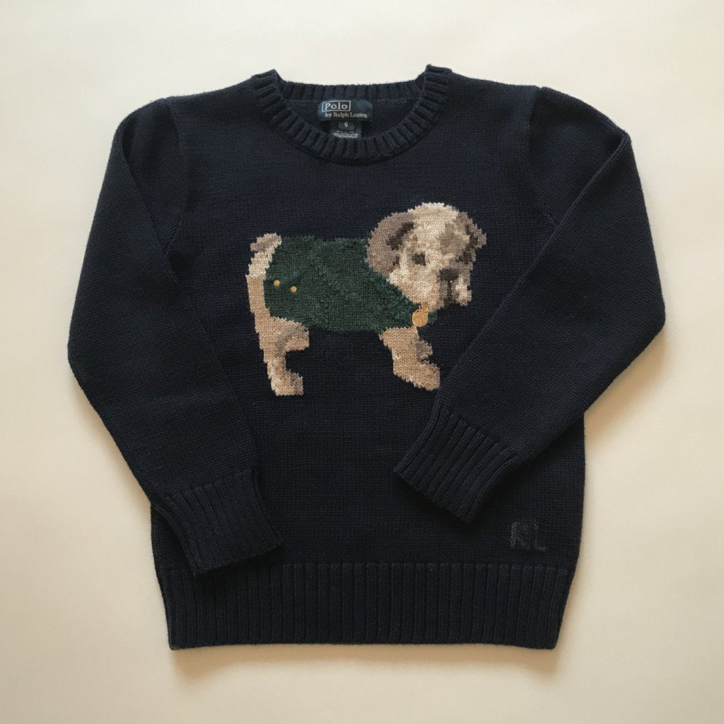 Ralph Lauren Navy Cotton Jumper With Dog Motif