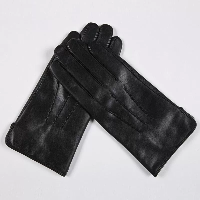 Real Black Goatskin Leather Gloves